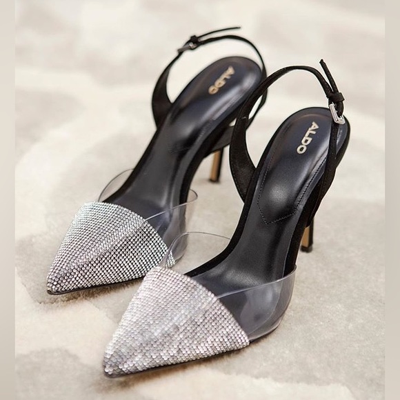 ALDO Sywiel black embellished pointed toe slingback heels - Picture 2 of 6